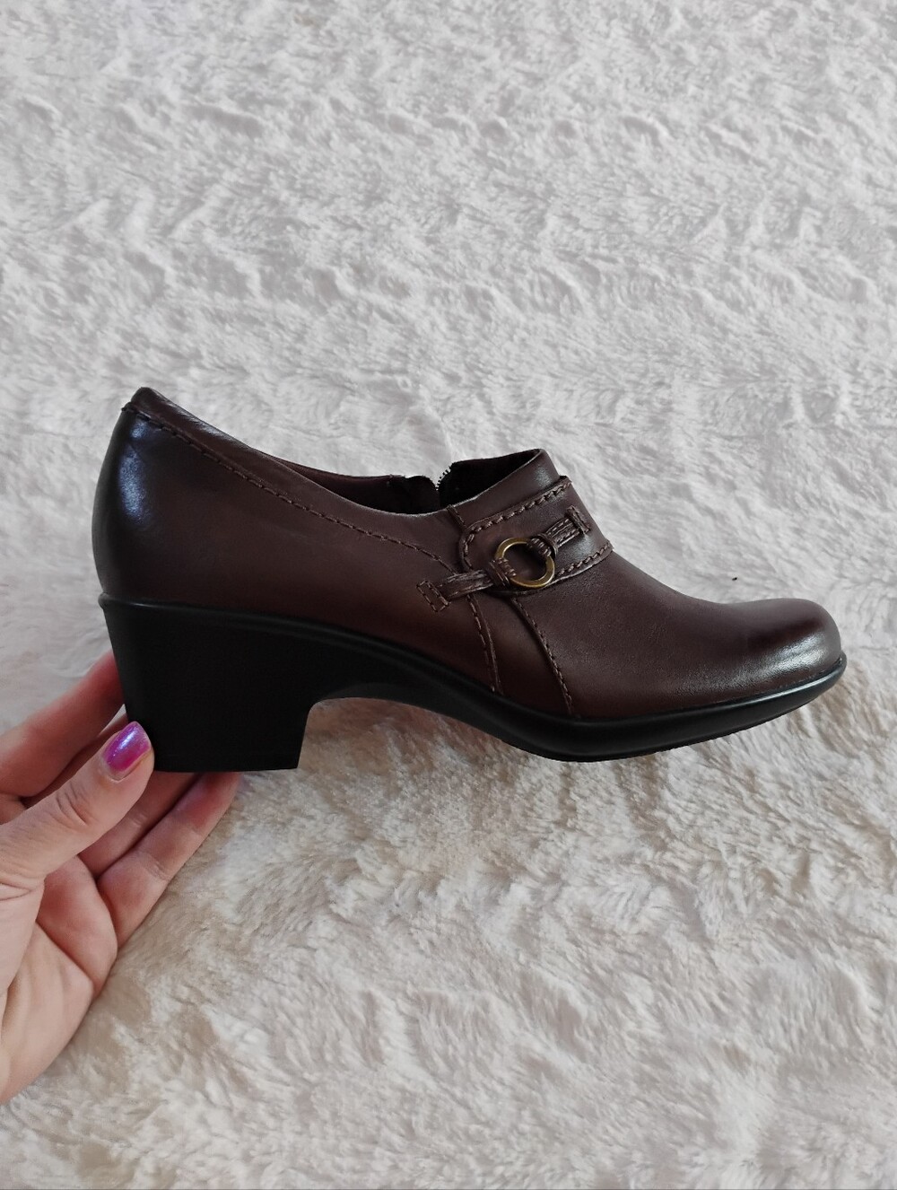Clarks Collection Genette Curve Leather Side Zip Slip On Shoes - Picture 2 of 11